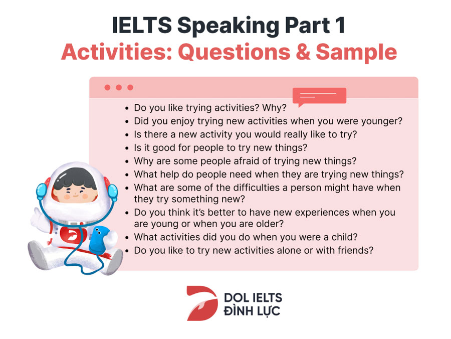 Mẫu câu hỏi trong chủ đề Activities IELTS Speaking Part 1