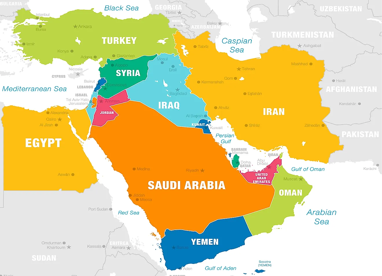 Bản đồ Trung Đông: Tìm hiểu các quốc gia tại Trung Đông với bản đồ đầy đủ thông tin về văn hóa, lịch sử và địa lý của khu vực. Khám phá những nơi du lịch nổi tiếng như Dubai, Jerusalem hay Petra với kiến trúc đẹp mắt. Đừng bỏ lỡ được những trải nghiệm tuyệt vời tại Trung Đông.