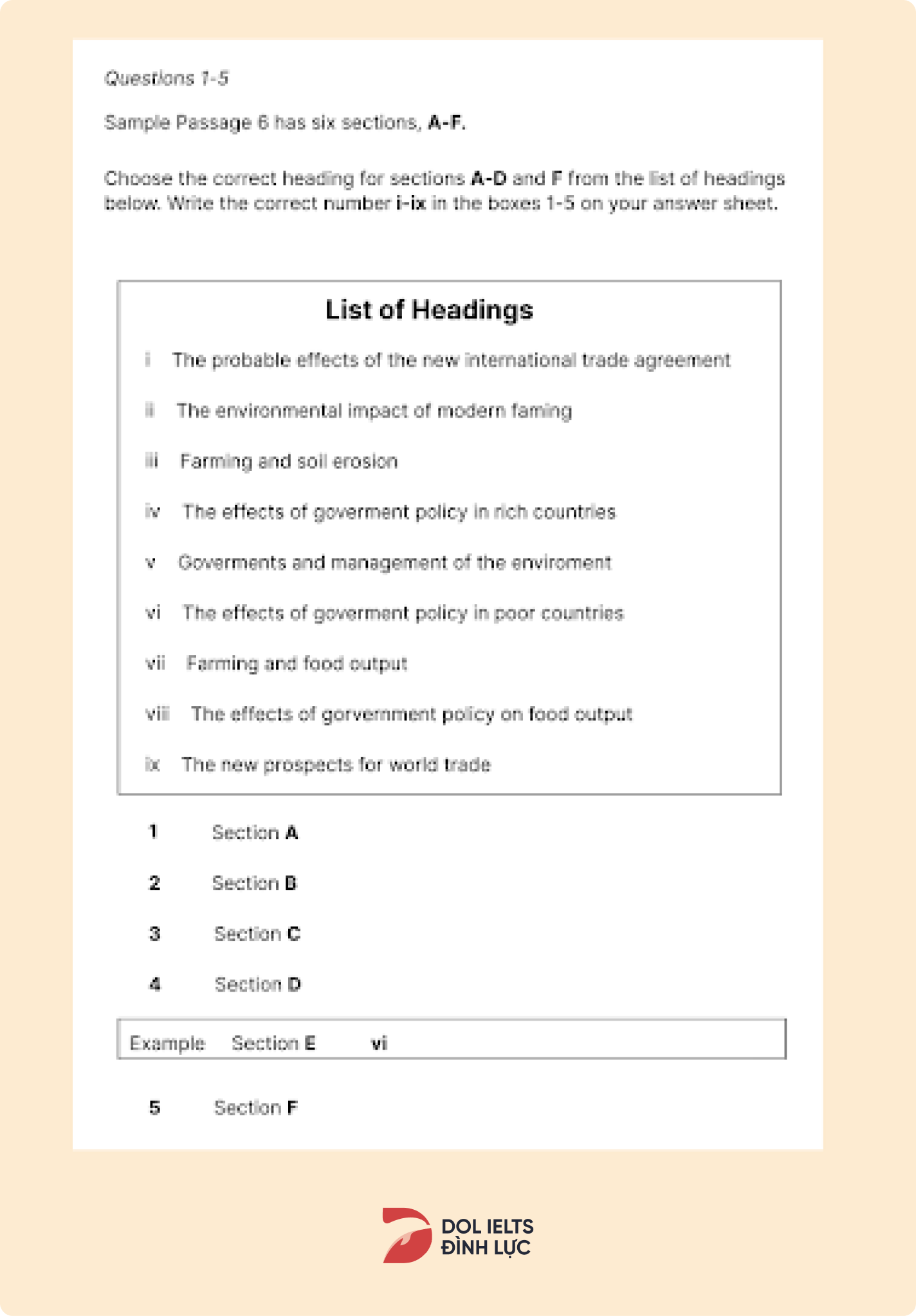 các dạng câu hỏi matching heading trong ielts reading